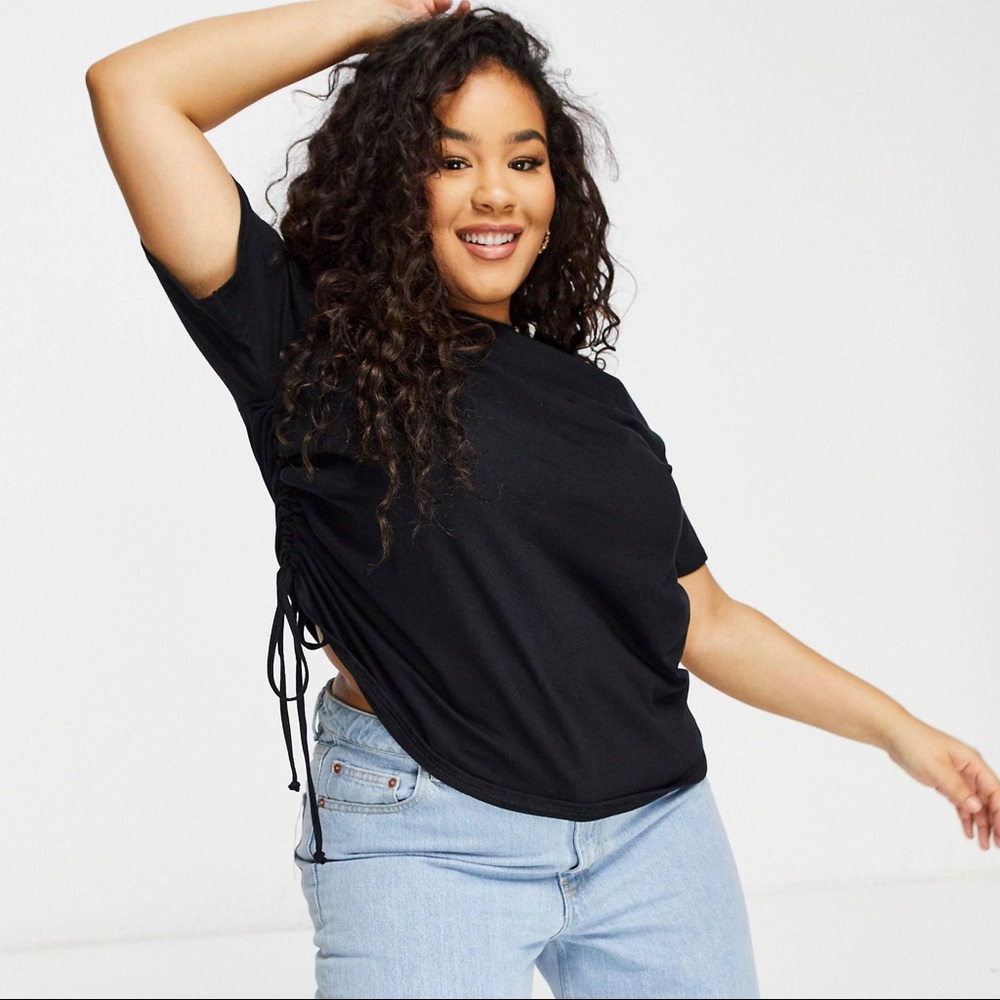 NWT ASOS Yours Ruched Side t-shirt Black US 14